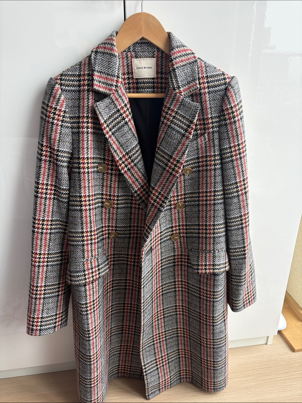 COURT & ROWE Gray and Red Plaid Double-Breasted Coat Sz S